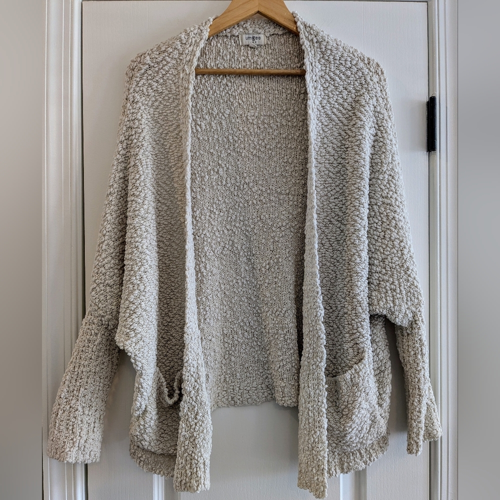 Umgee Ivory Open Front Drop Shoulder Popcorn Cardigan Women's Sweater Size S - Picture 4 of 16